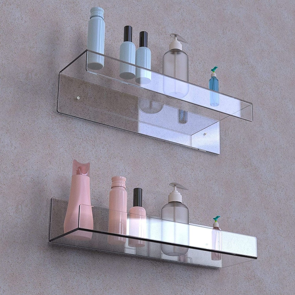 Vegghylle i klar plast 38x10,6x5,3 cm 2-pk