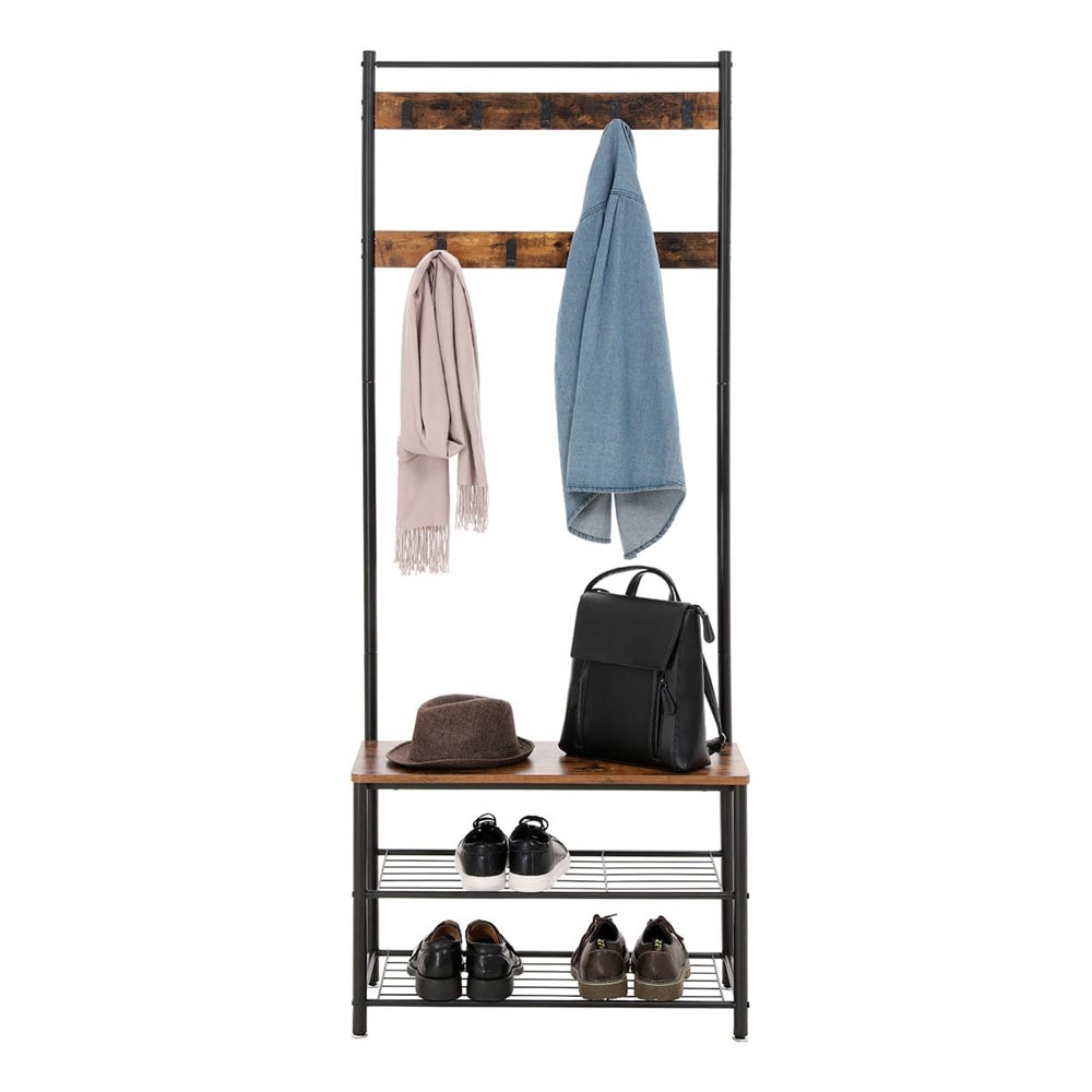 Garderobestativ med benk og skohylle i industriell design - 177 cm