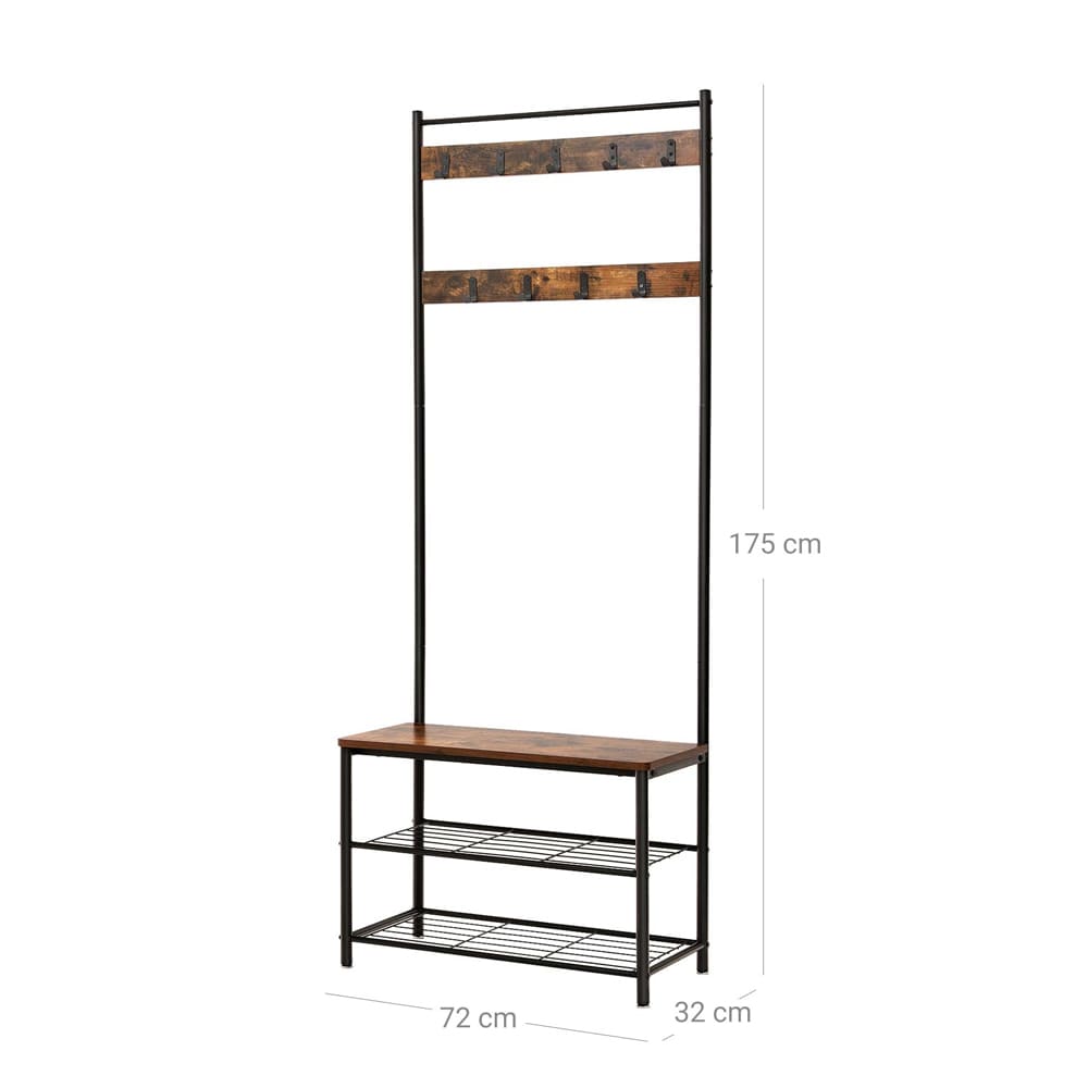 Garderobestativ med benk og skohylle i industriell design - 177 cm