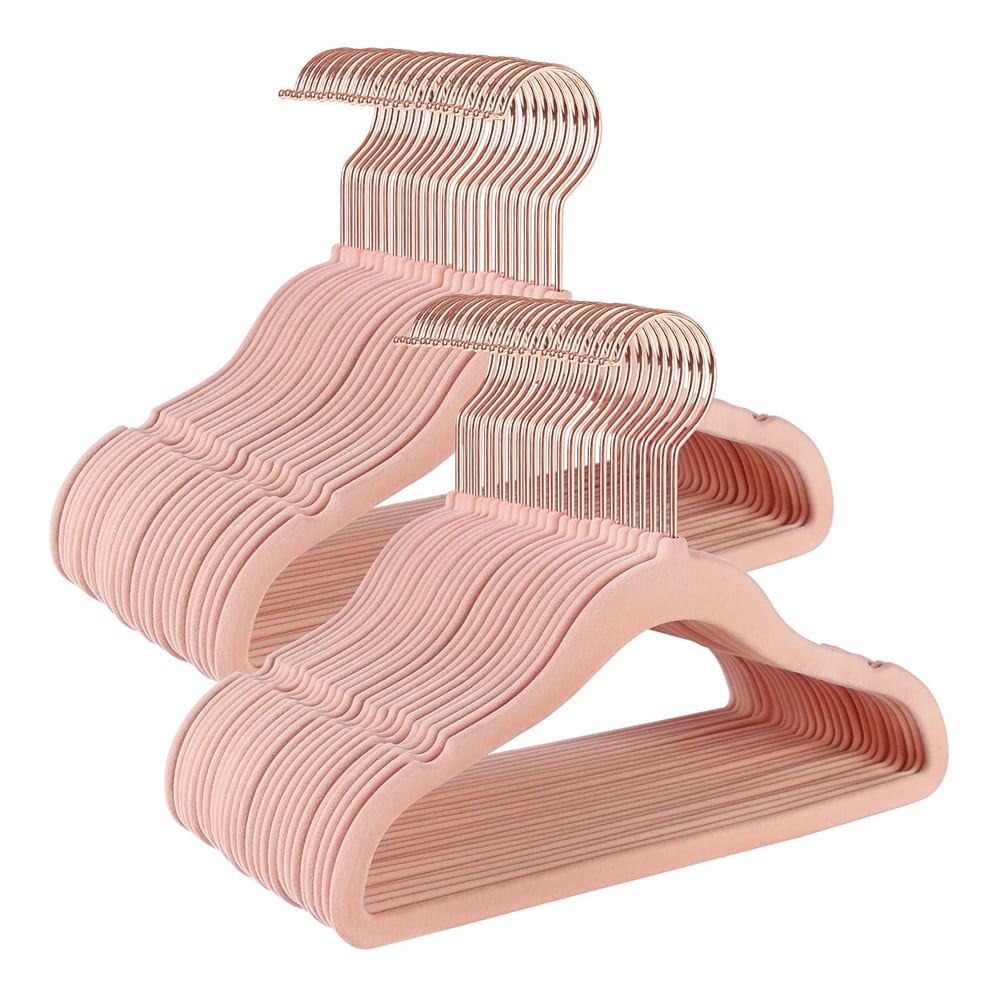 Barnekleshengere med fløyel 50-pk - pastellrosa kleshengere med 360° roterbare kroker