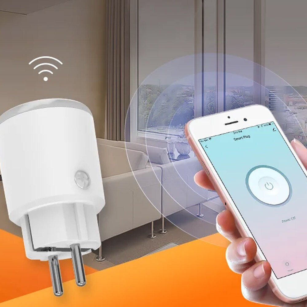 Smartplugg med Zigbee, energimåling og stemmestyring, 16A, kompatibel med HomeKit og Tuya