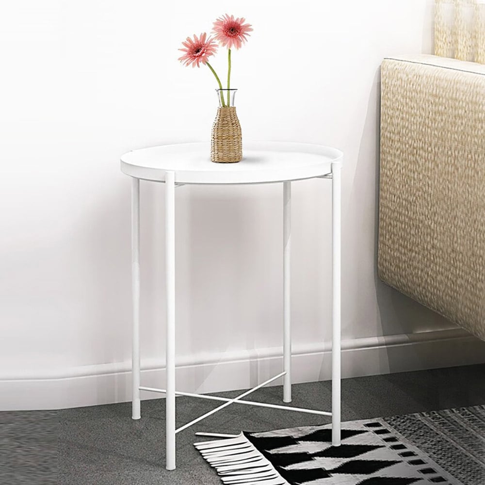 Rundt sidebord i pulverlakkert metall 44 cm - Hvit