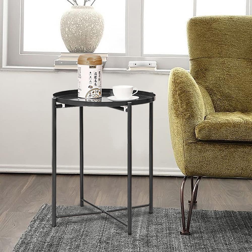 Rundt sidebord i pulverlakkert metall 44cm - Svart