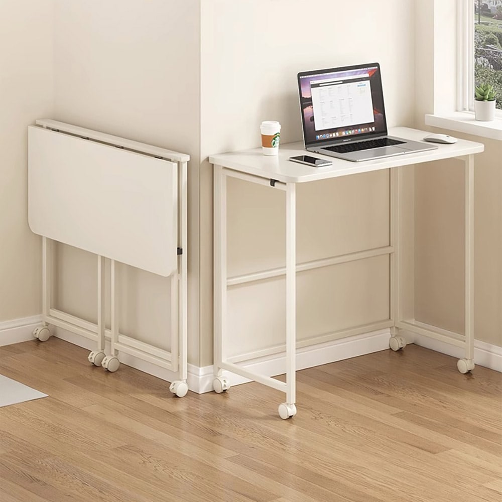 Sammenleggbart skrivebord med hjul og sammenleggbar topp 60x40cm - Hvit