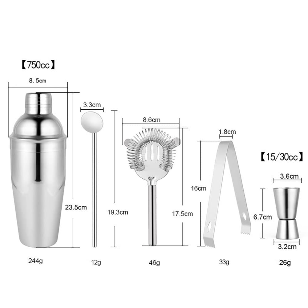 Cocktailshaker-sett 5 deler - 750 ml