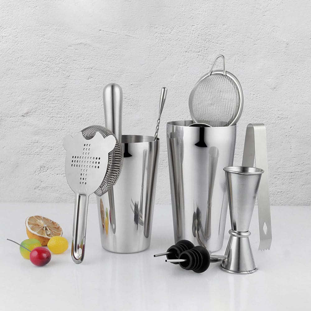 Cocktailsett i rustfritt stål - 10-delers boston shaker-sett