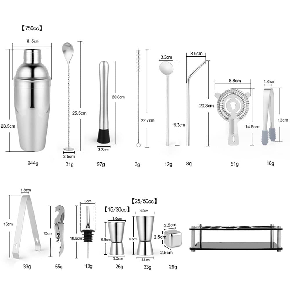 Cocktailshaker-sett 23 deler 750 ml