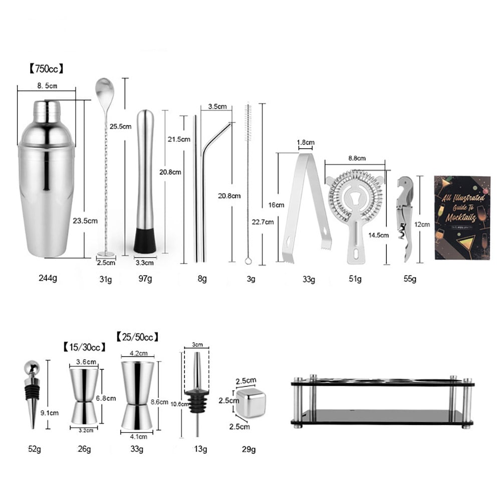 Cocktailshaker-sett 25 deler 750 ml