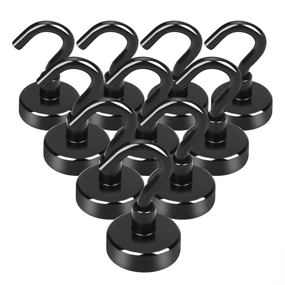 Magnetkrok med neodymmagnet - Ø25 mm, svart, lastekapasitet 23 kg, 10-pk