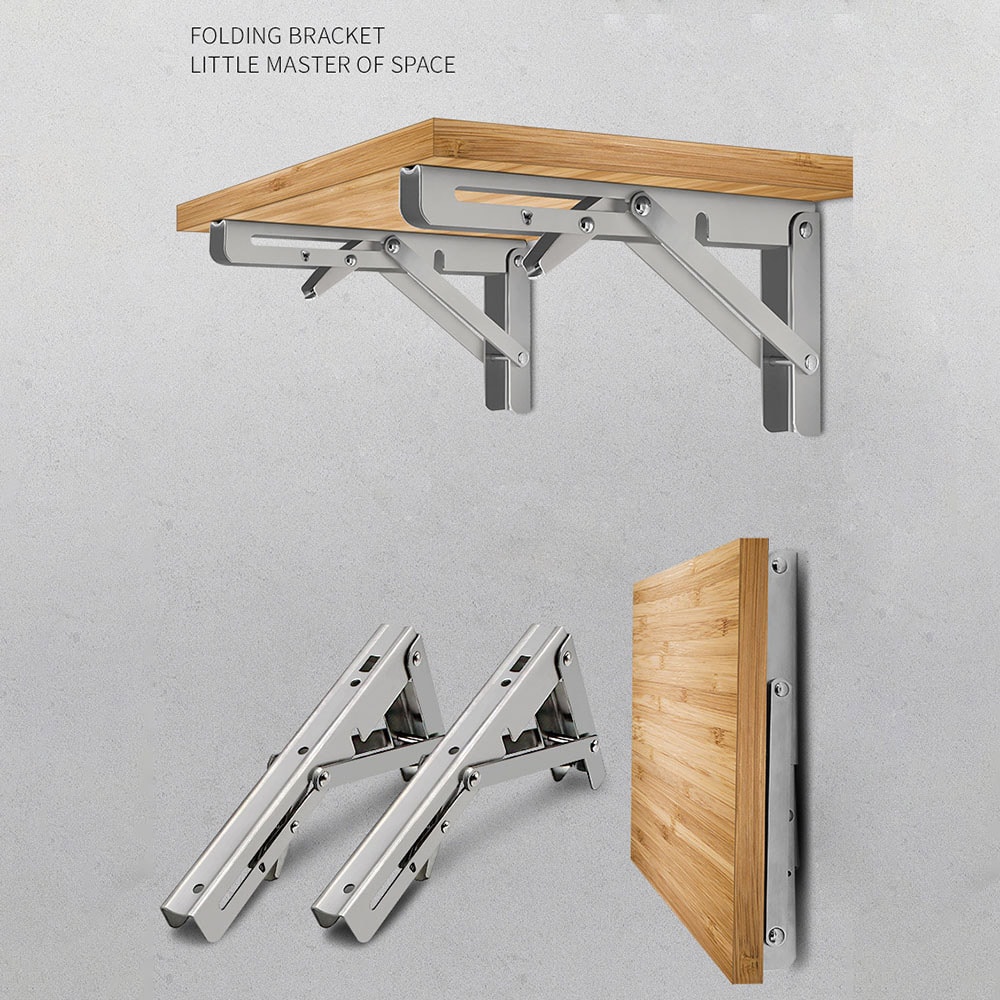 Sammenleggbar konsoll 250 x 115 mm – sølvfarget stål for solid veggmontering