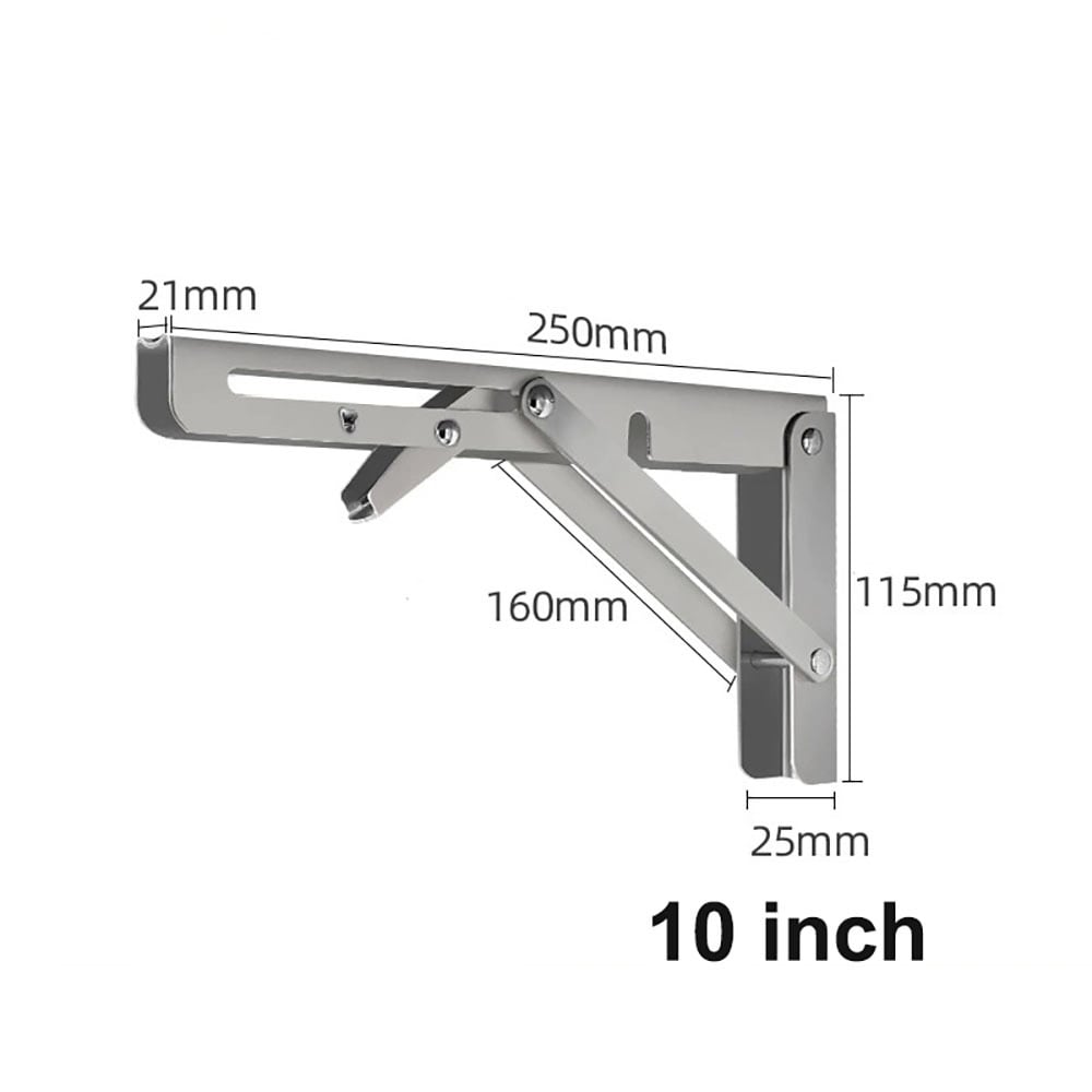 Sammenleggbar konsoll 250 x 115 mm – sølvfarget stål for solid veggmontering