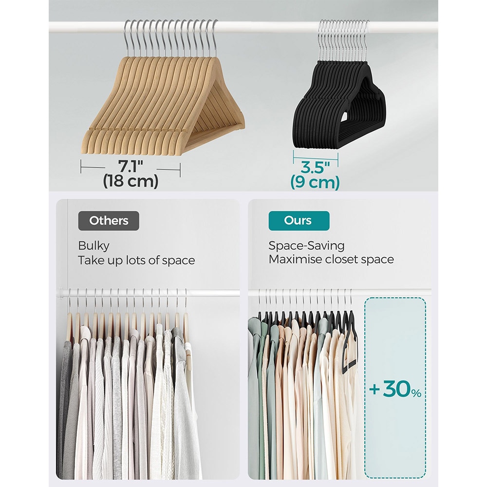Kleshengere med fløyel 50-pk - Svart