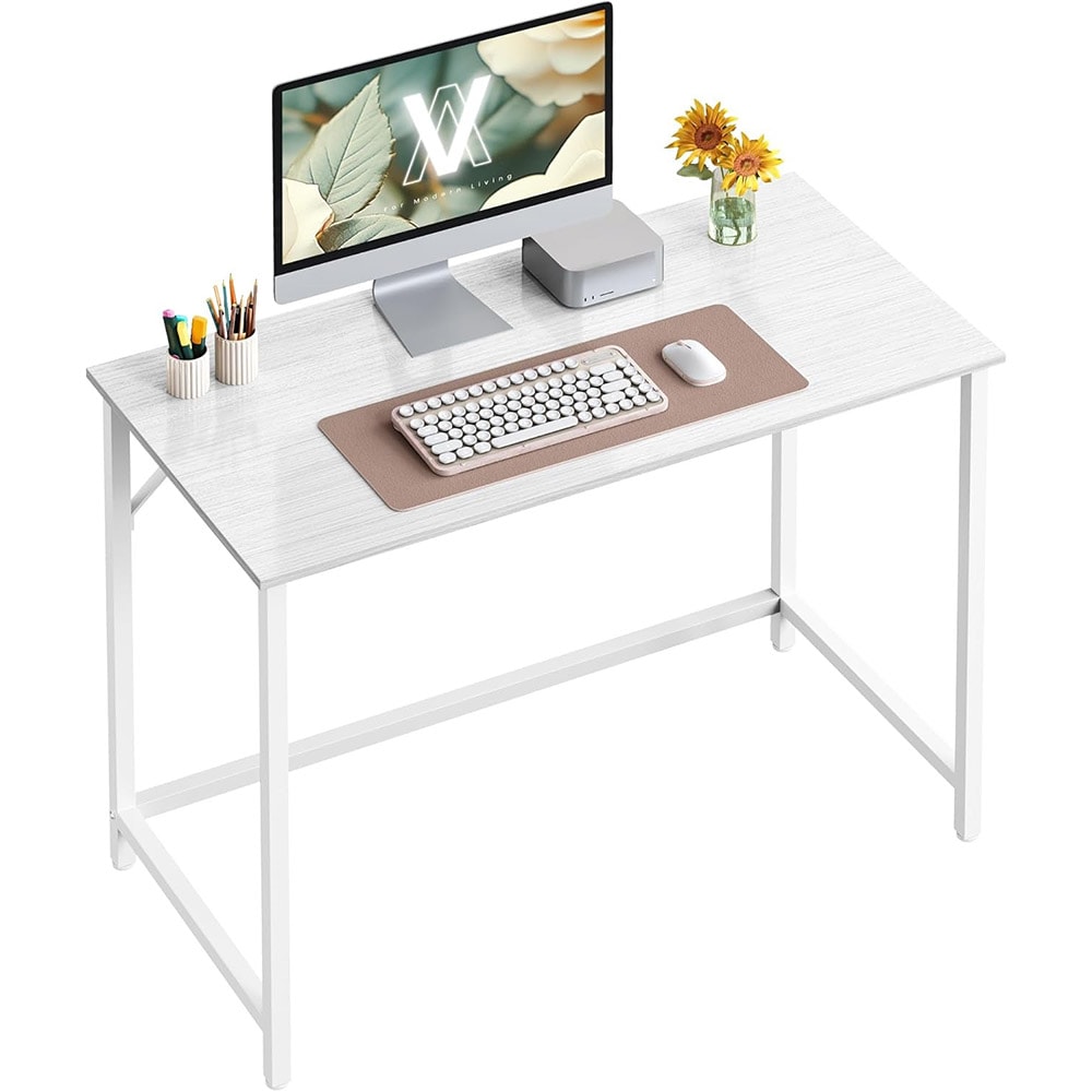 Hvitt skrivebord med metallramme - 100 x 50 x 76 cm