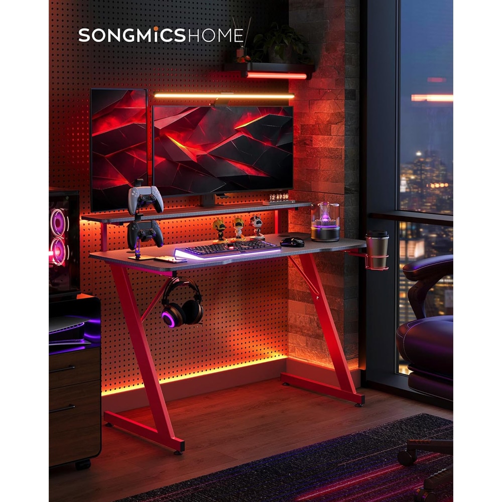Spillbord med LED-belysning 120x55x90,5cm - Rød/Svart
