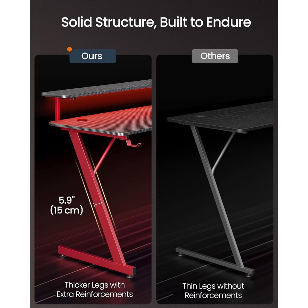 Spillbord med LED-belysning 120x55x90,5cm - Rød/Svart