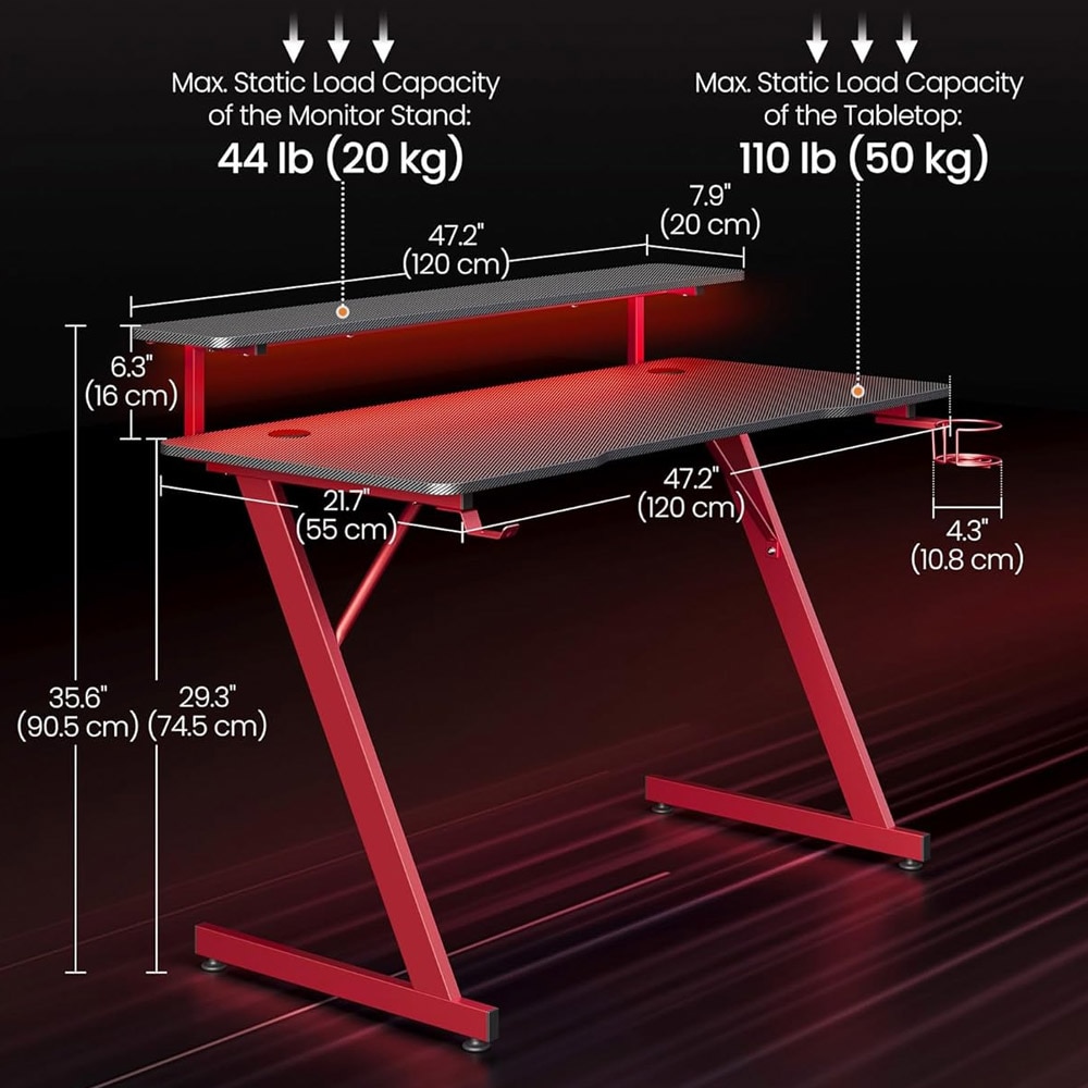Spillbord med LED-belysning 120x55x90,5cm - Rød/Svart