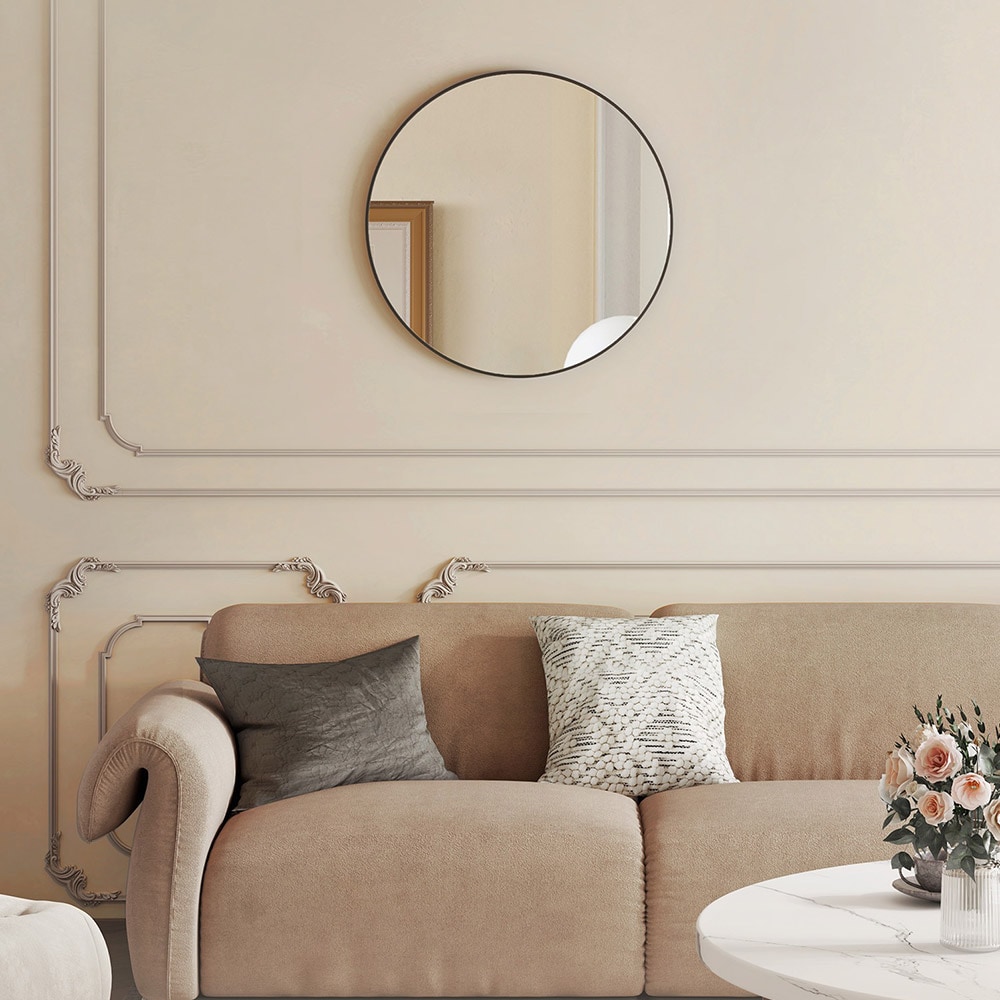 Rundt veggspeil med svart metallramme - Ø 76 cm