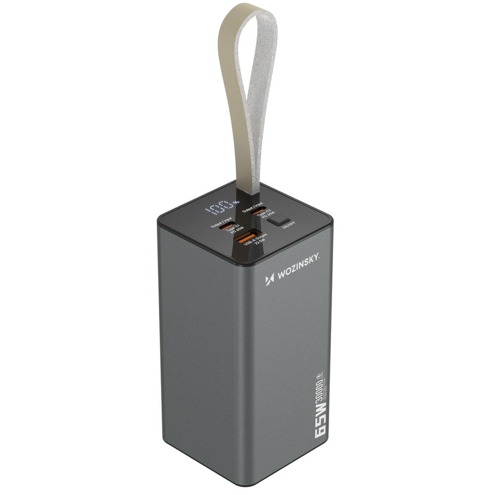 30000 mAh powerbank med 65 W hurtiglading, 2xUSB-C og 1xUSB for bærbar PC og mobil