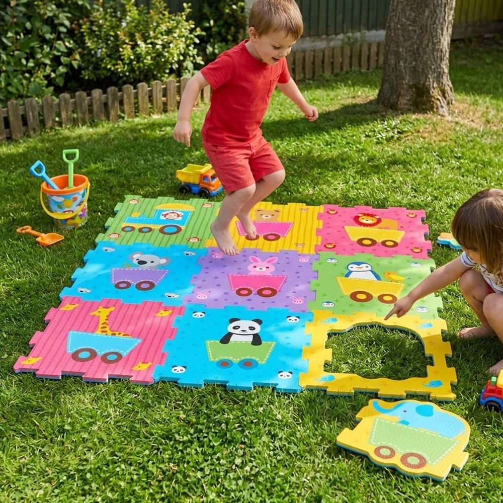 Puslematte med dyremotiv 18 brikker - lekematte / skumgummimatte for barn