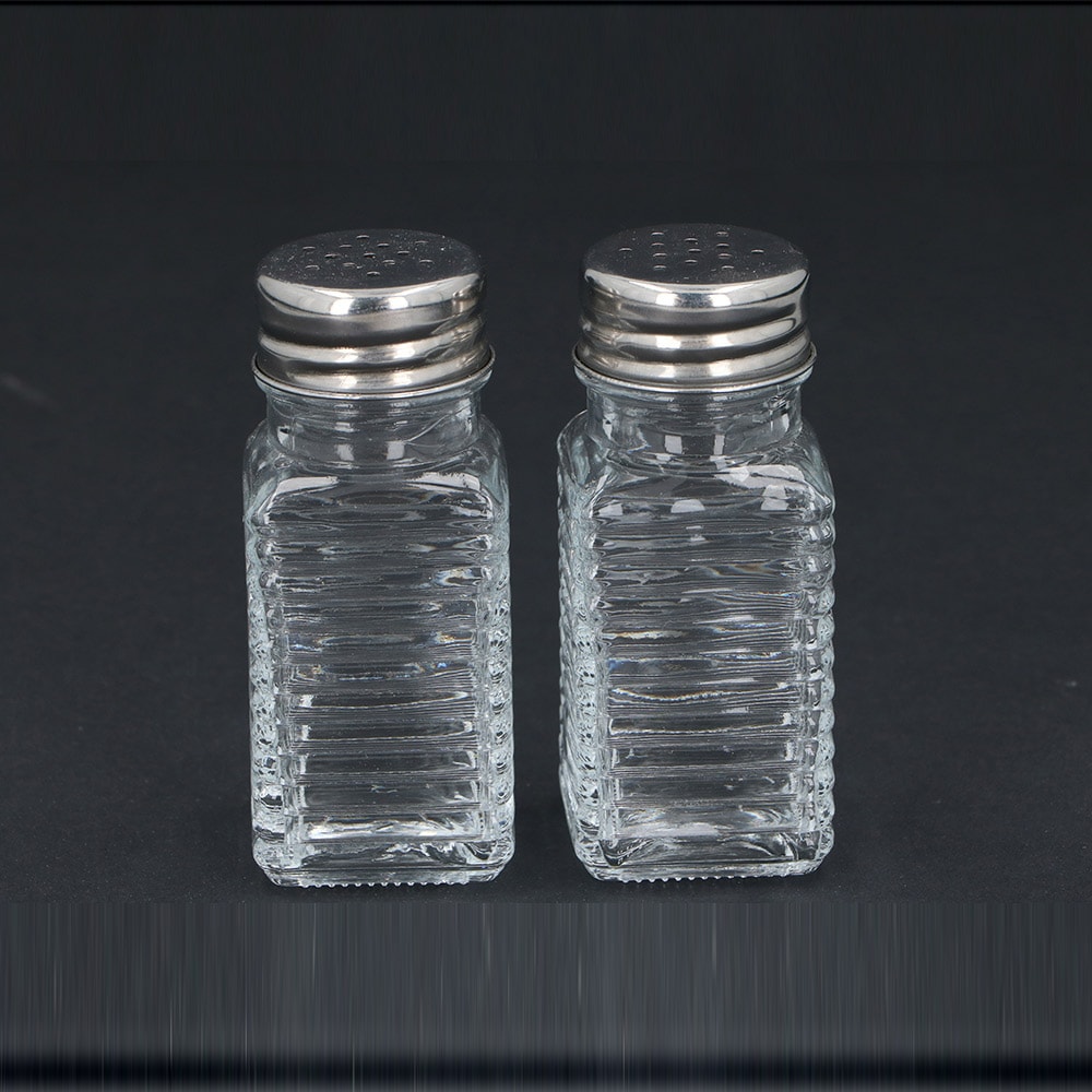 Salt- og pepperbøsser i glass, 2-pakning, 4x4x9 cm