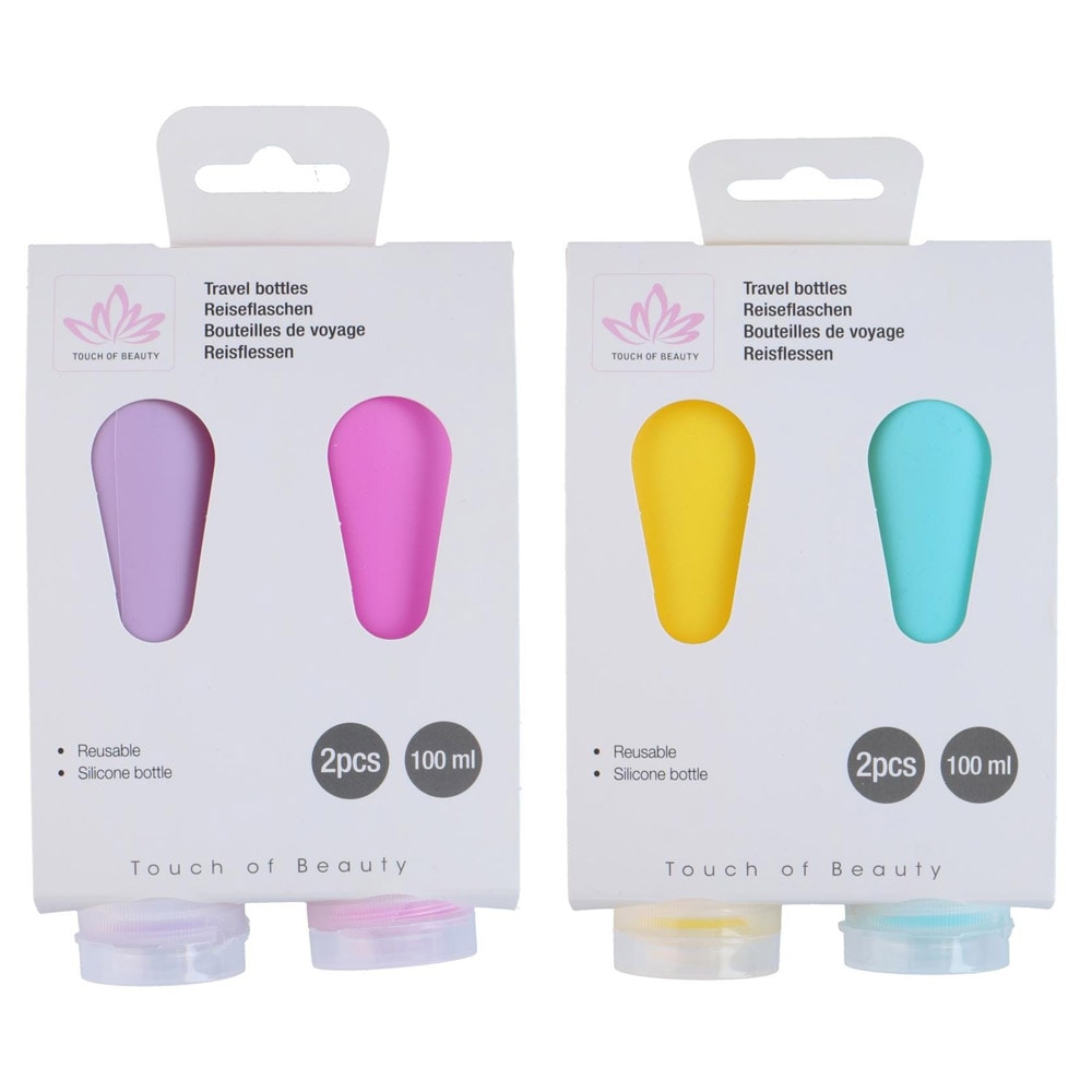 Reiseflasker i silikon 100 ml, 2-pakning, gjenbrukbare