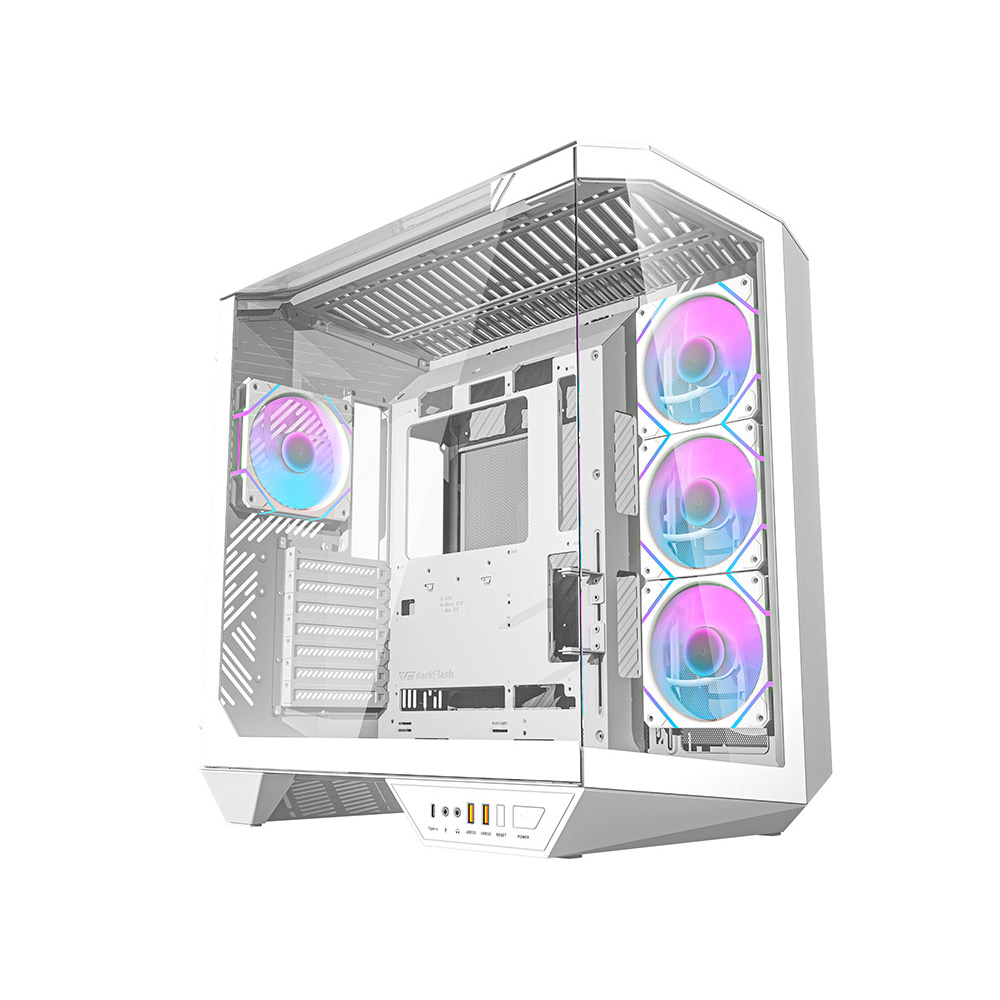 Darkflash DY470-datamaskinchassis med 4 ARGB-vifter - hvit