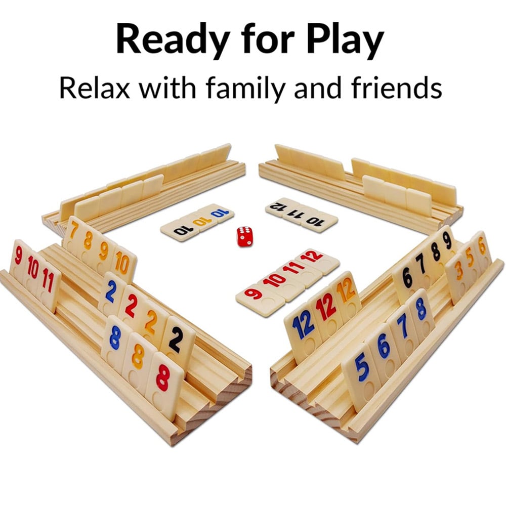 Rummikub, et selskapsspill for opptil 4 spillere – med trebrikker og oppbevaringsveske