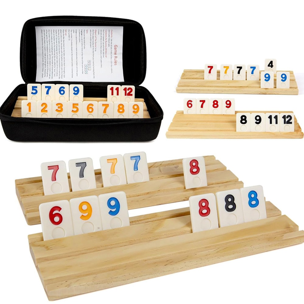 Rummikub salongspill for opptil 6 spillere - med trebrikker og oppbevaringspose