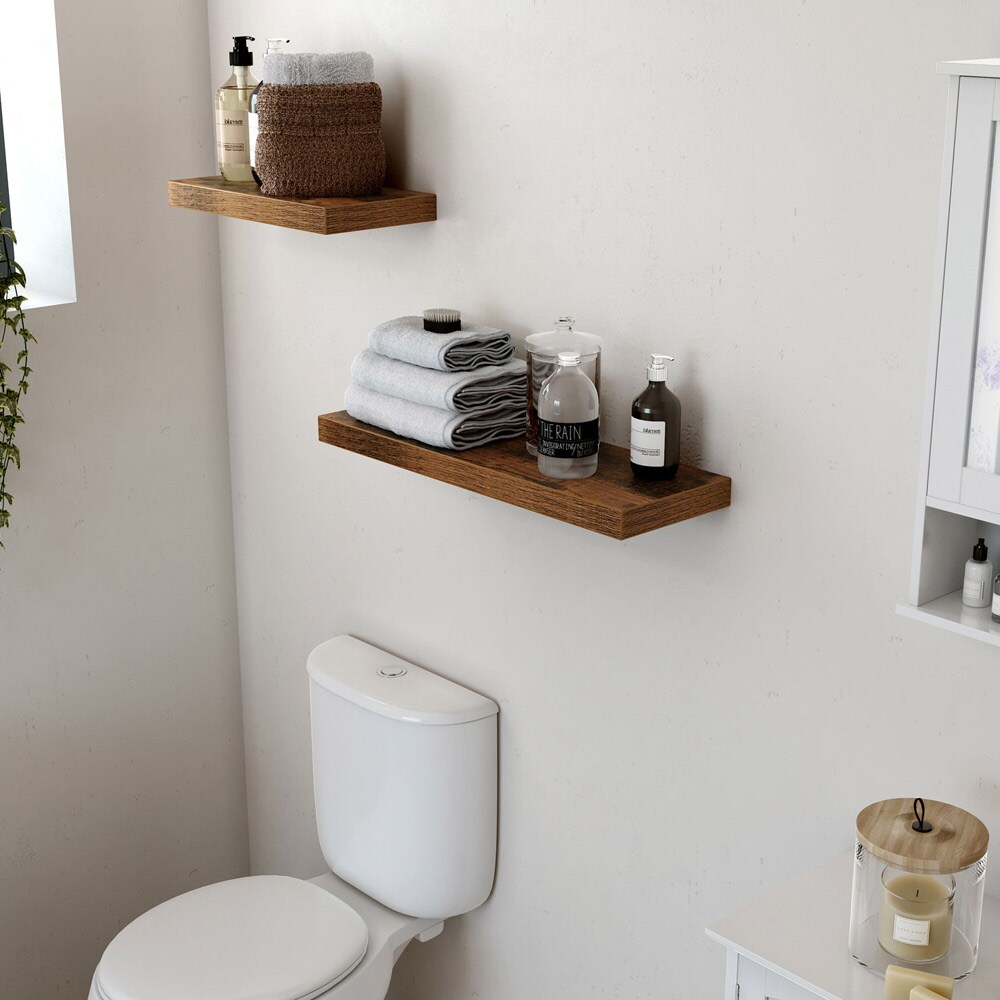 Vegghylle i tre med skjult oppheng - 40 x 20 x 3,8 cm - rustikk brun