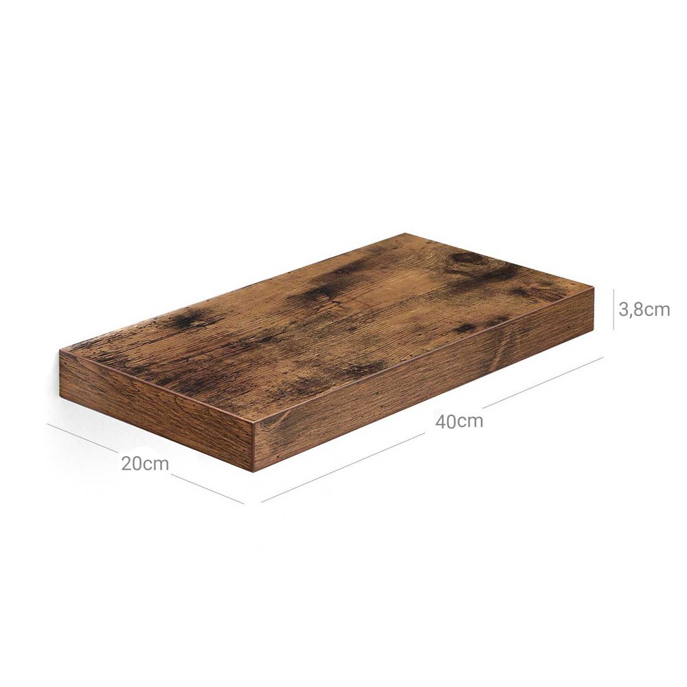 Vegghylle i tre med skjult oppheng - 40 x 20 x 3,8 cm - rustikk brun