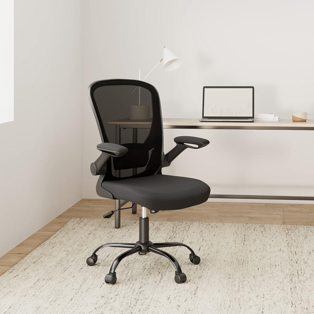 Ergonomisk kontorstol med armlener og justerbar ryggstøtte - Svart