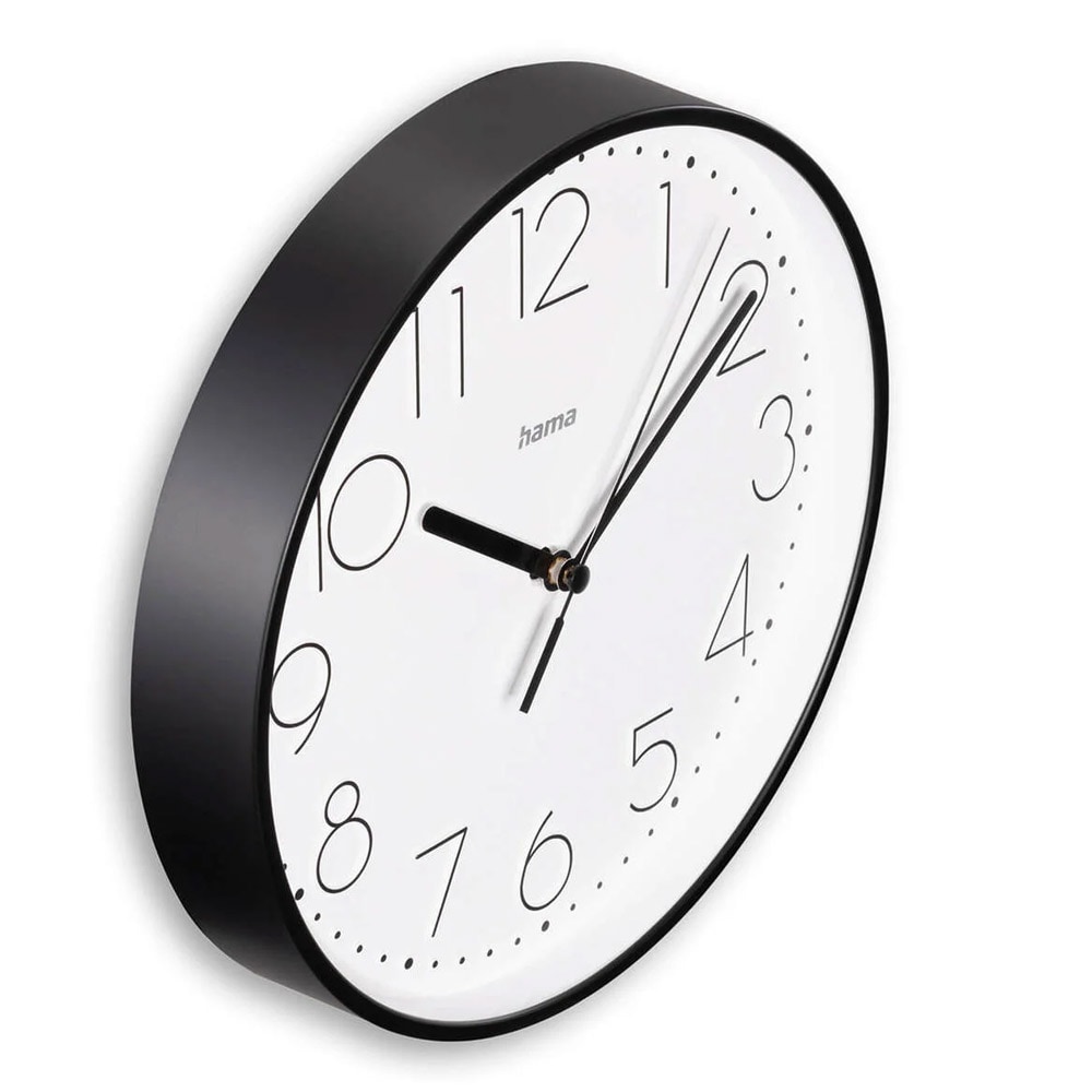 Lydløs veggklokke med 22 cm diameter og sveipende sekundviser - Svart