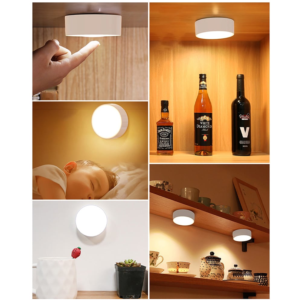 Trådløse LED-spotlights, 6-pakning / pucklamper med fjernkontroll / dimbar skapbelysning