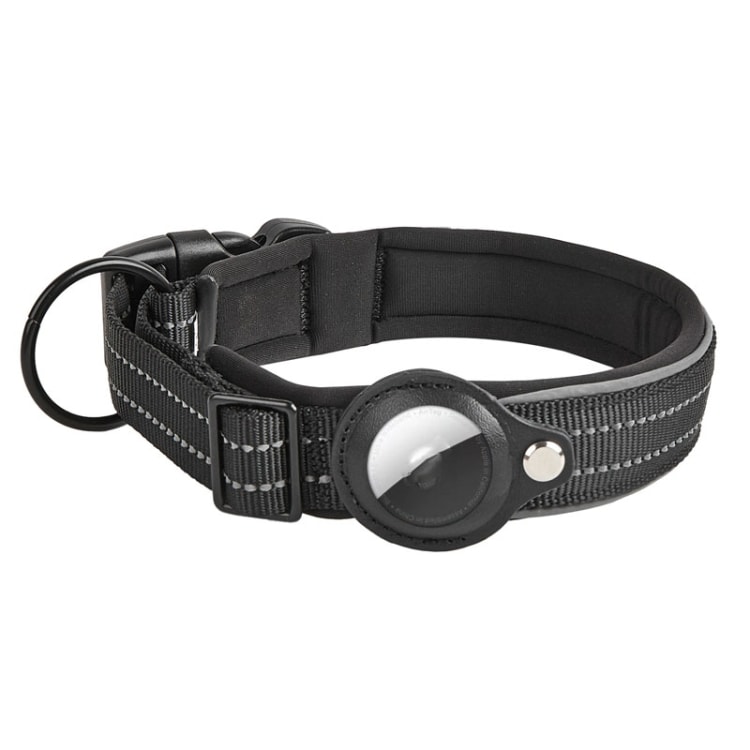 Hundehalsbånd med Apple AirTag-holder  L - Svart