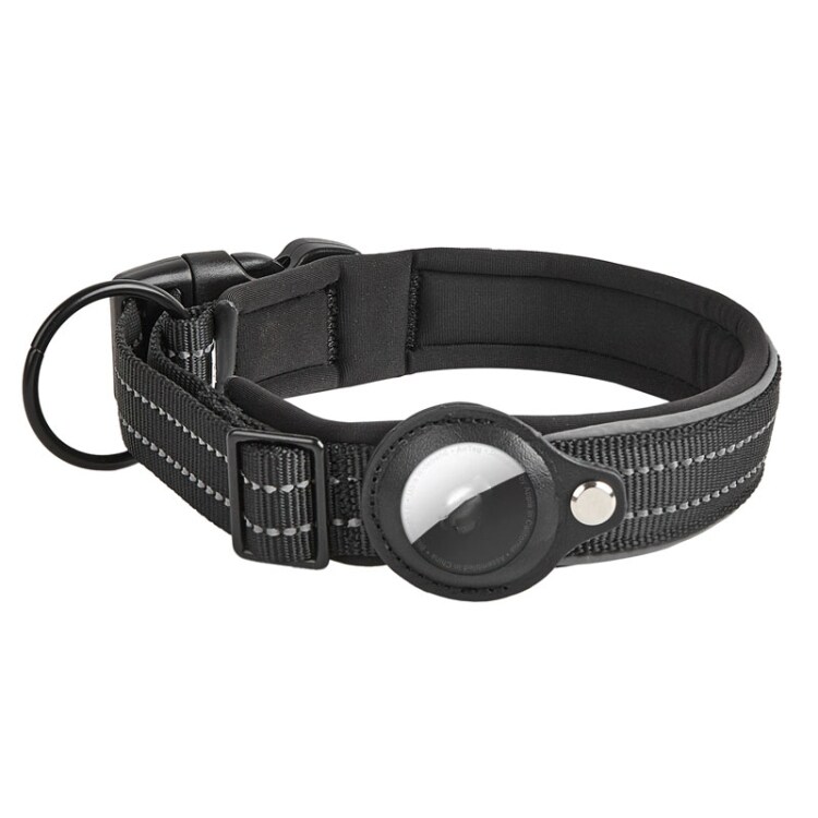 Hundehalsbånd med Apple AirTag-holder XL - Svart