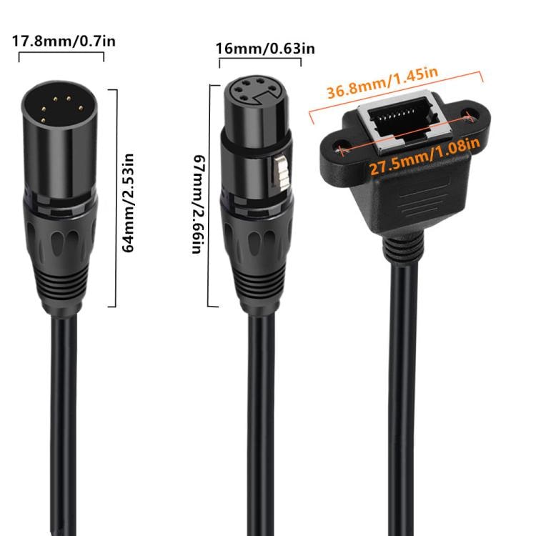 Lydkabel XLR 5-pins hann til RJ45 hunn – 30 cm, svart