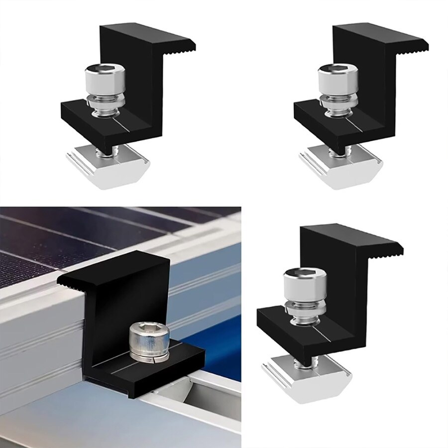 Endeklemme i aluminium - 30 mm brakett for solcellepaneler, 10-pk