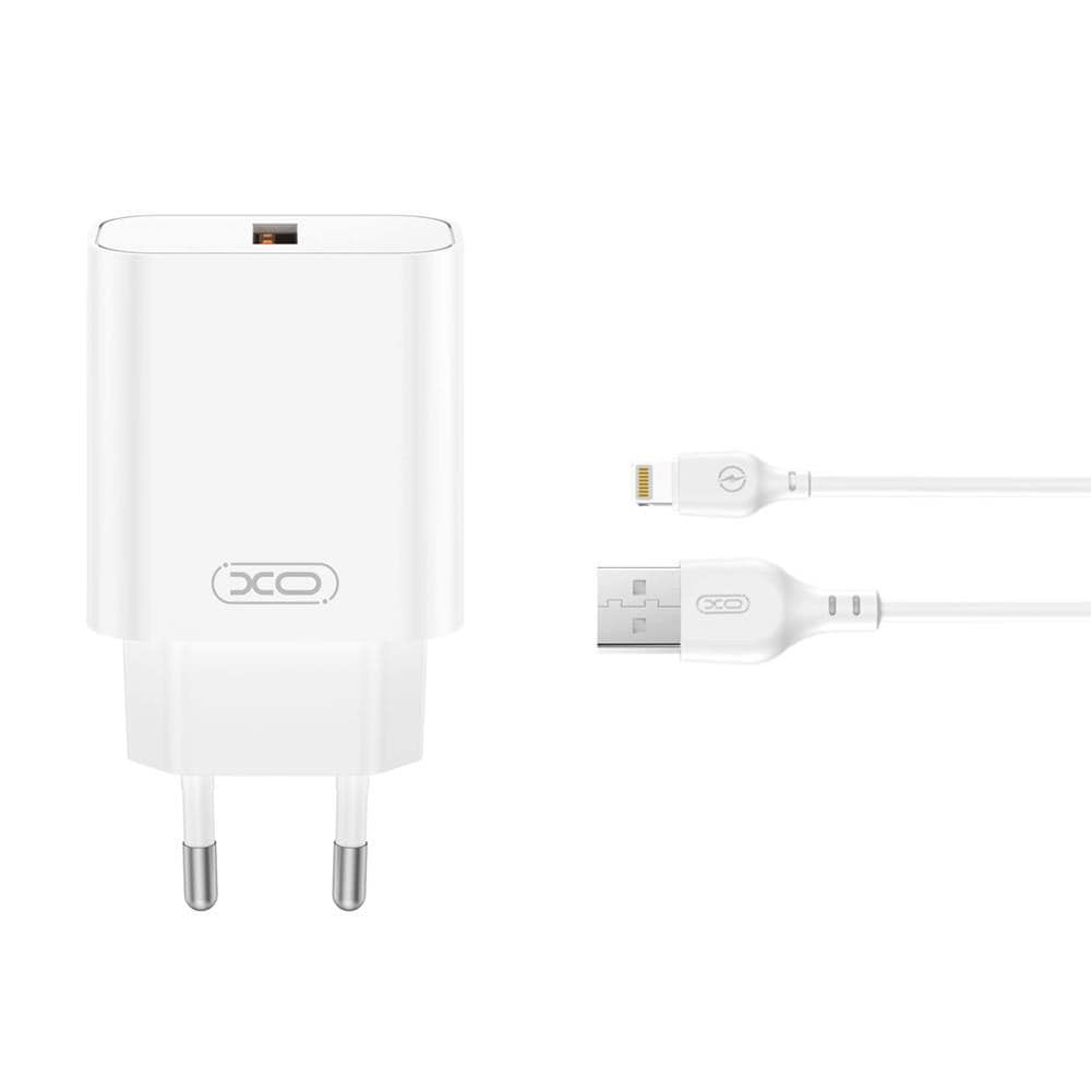 XO USB-lader med USB QC 18W + USB til Lightning-kabel