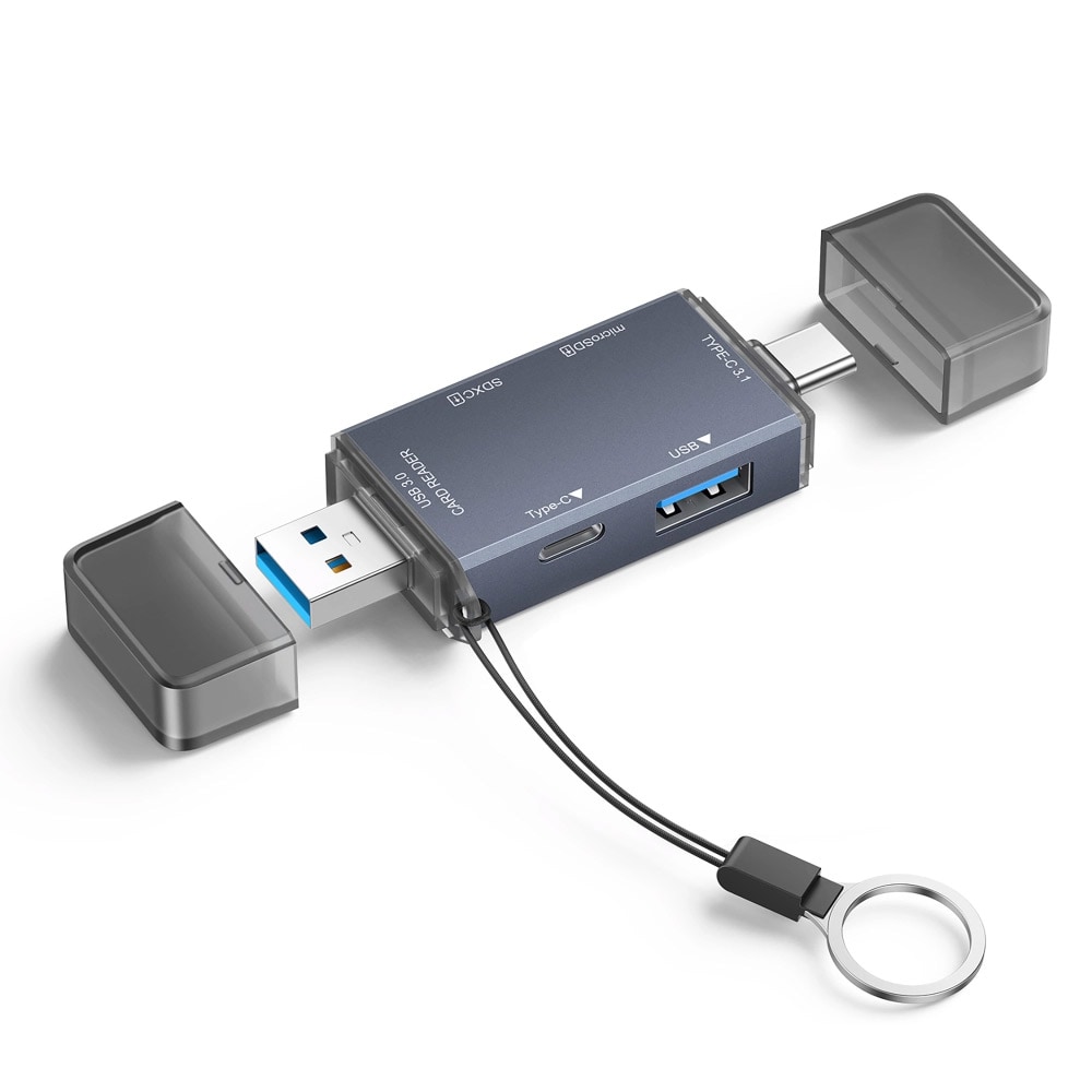 4-i-1 SD-kortleser med USB og USB-C