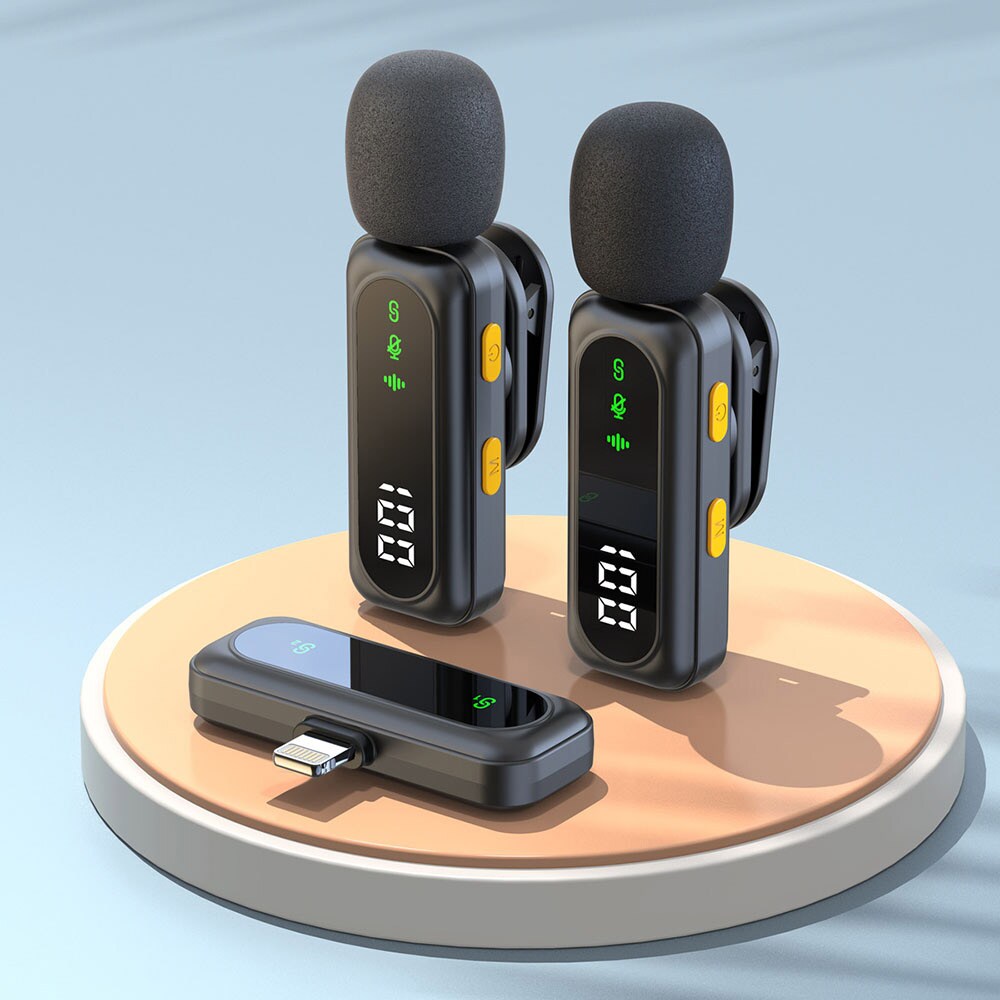 Trådløs lavaliermikrofon - 2 mikrofoner med en mottaker med Lightning-kontakt