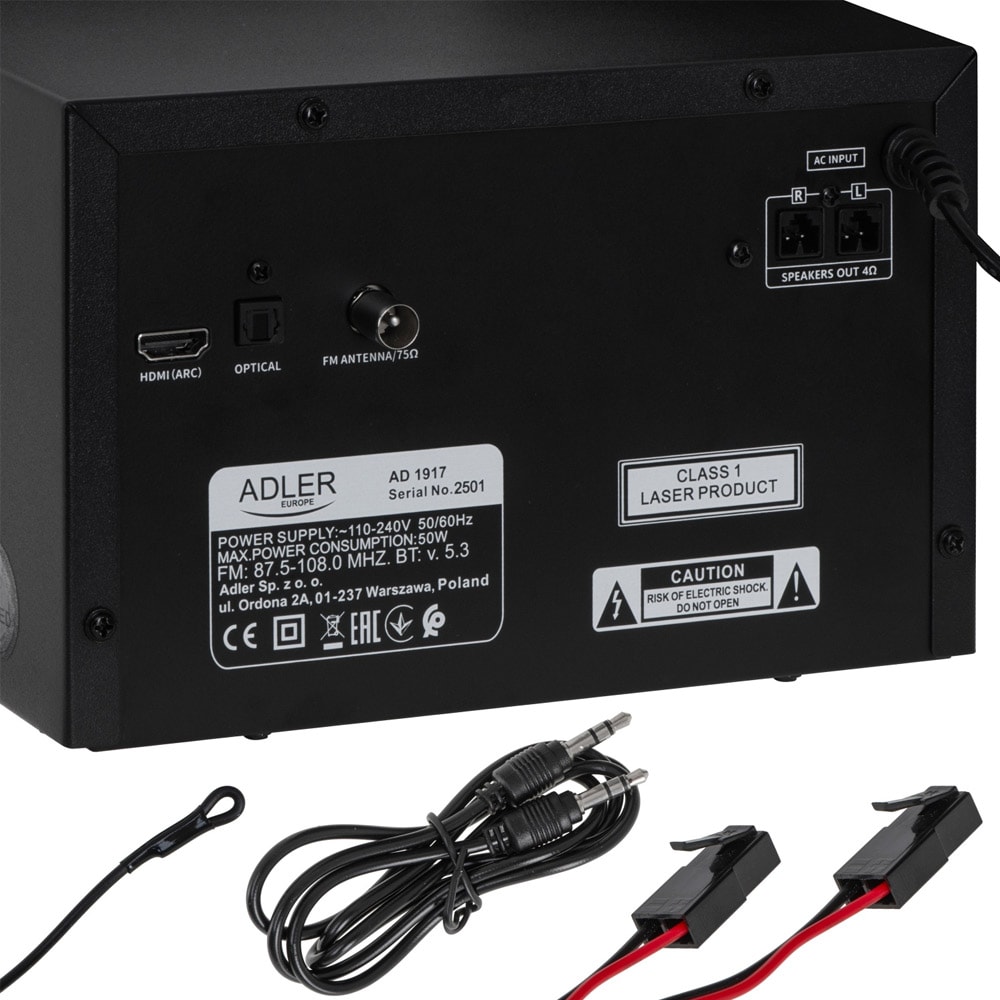 Ministereo med CD, Bluetooth 5.3, USB og FM-radio - 2 x 25 W RMS, HDMI ARC - Svart