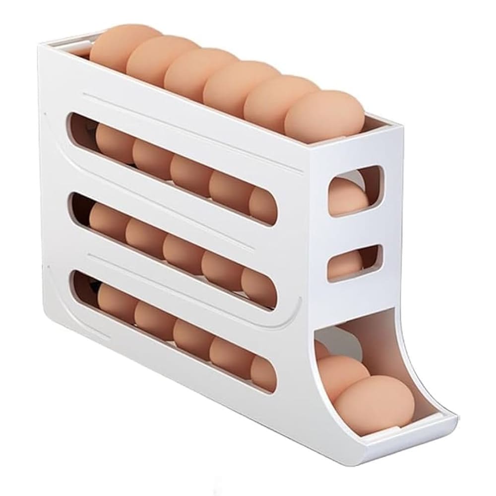 Oppbevaringsboks for egg til kjøleskap - rullende design med stor kapasitet
