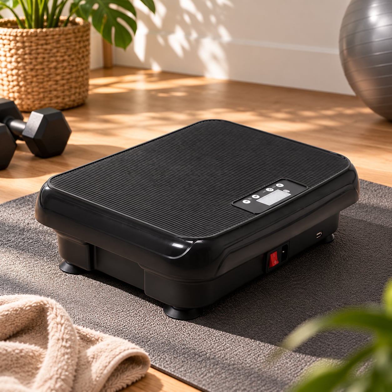 Vibrasjonsplate med LCD-skjerm, 44 cm – Svart / Vibrasjonsplattform / Treningsplate / Vibro Shaper