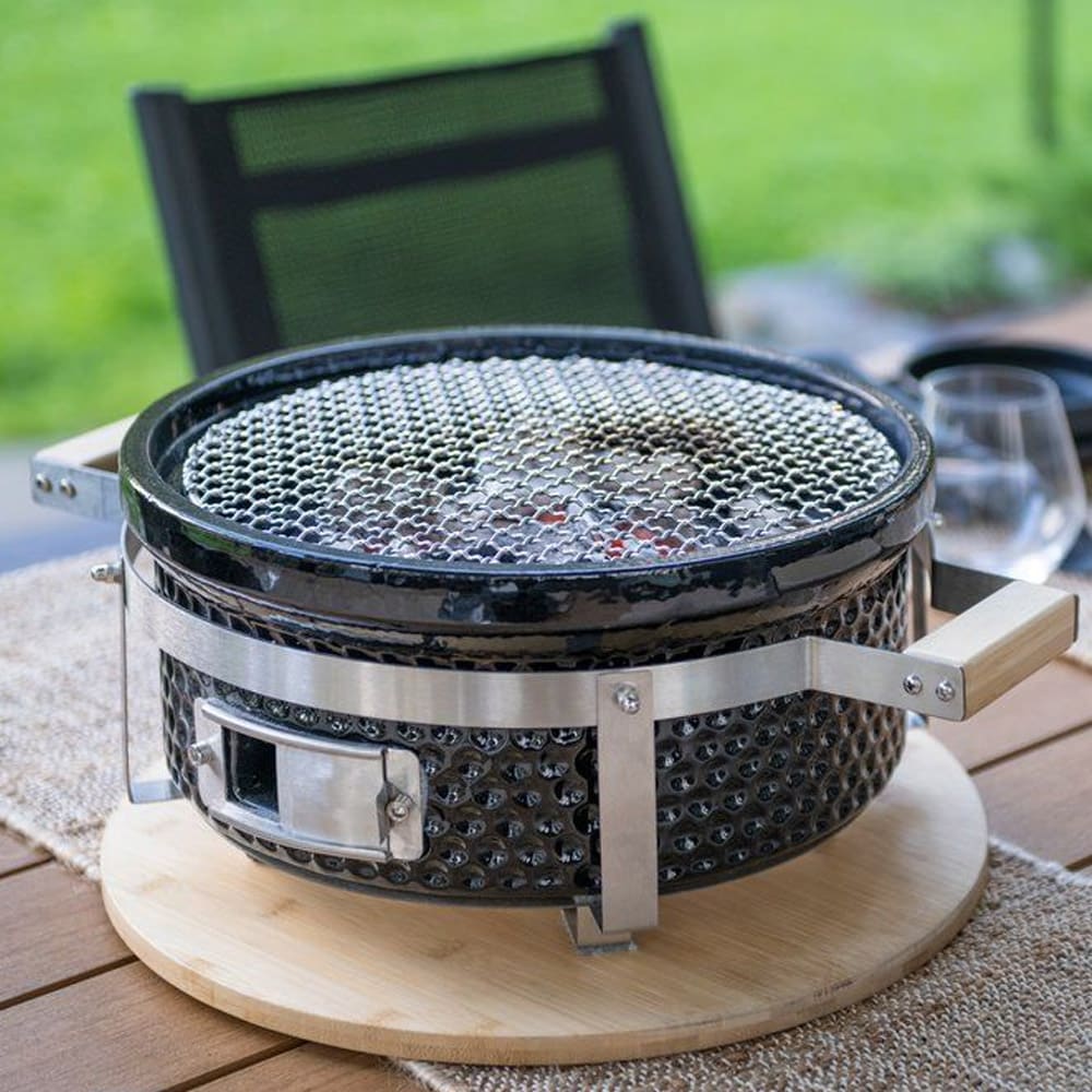 Keramisk Hibachi-kullgrill med bambusbunn og jalusta i stål, Ø 30 cm