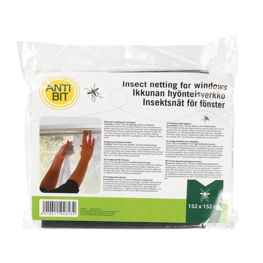 Insektnett for vinduer 152 x 152 cm med selvklebende tape