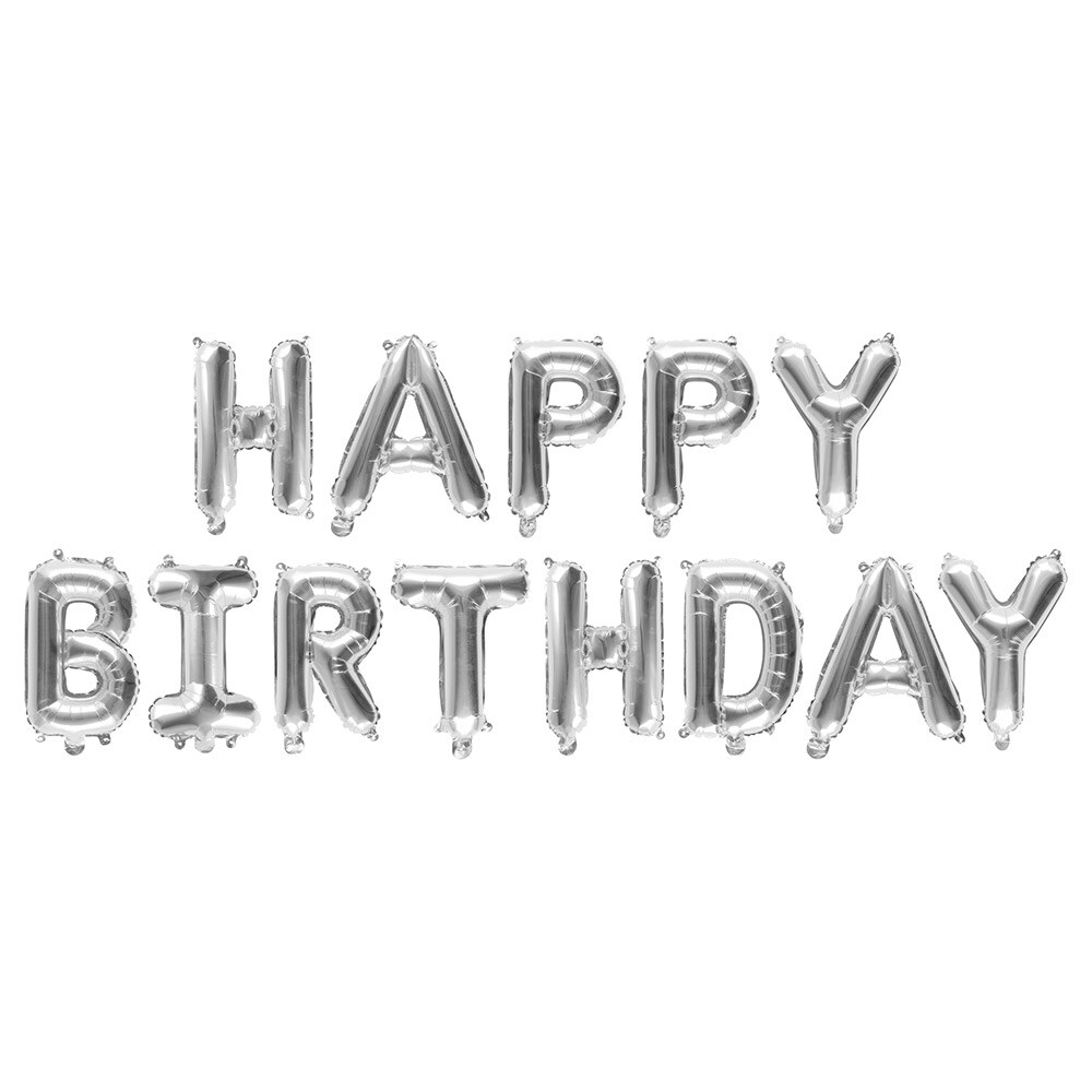 Happy Birthday folieballongsett - Sølv