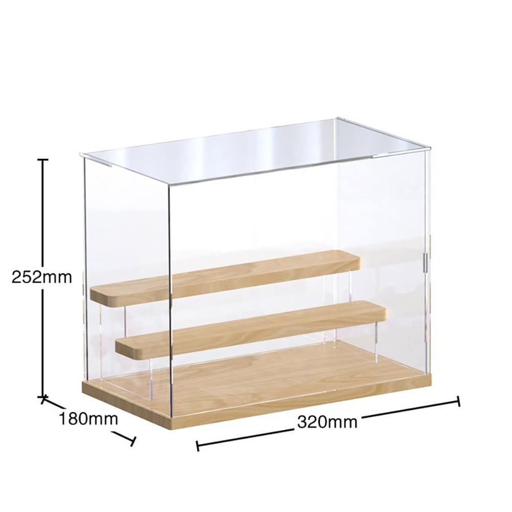 Displayboks i klar plast med detaljer i tre 32 × 25,2 × 18 cm