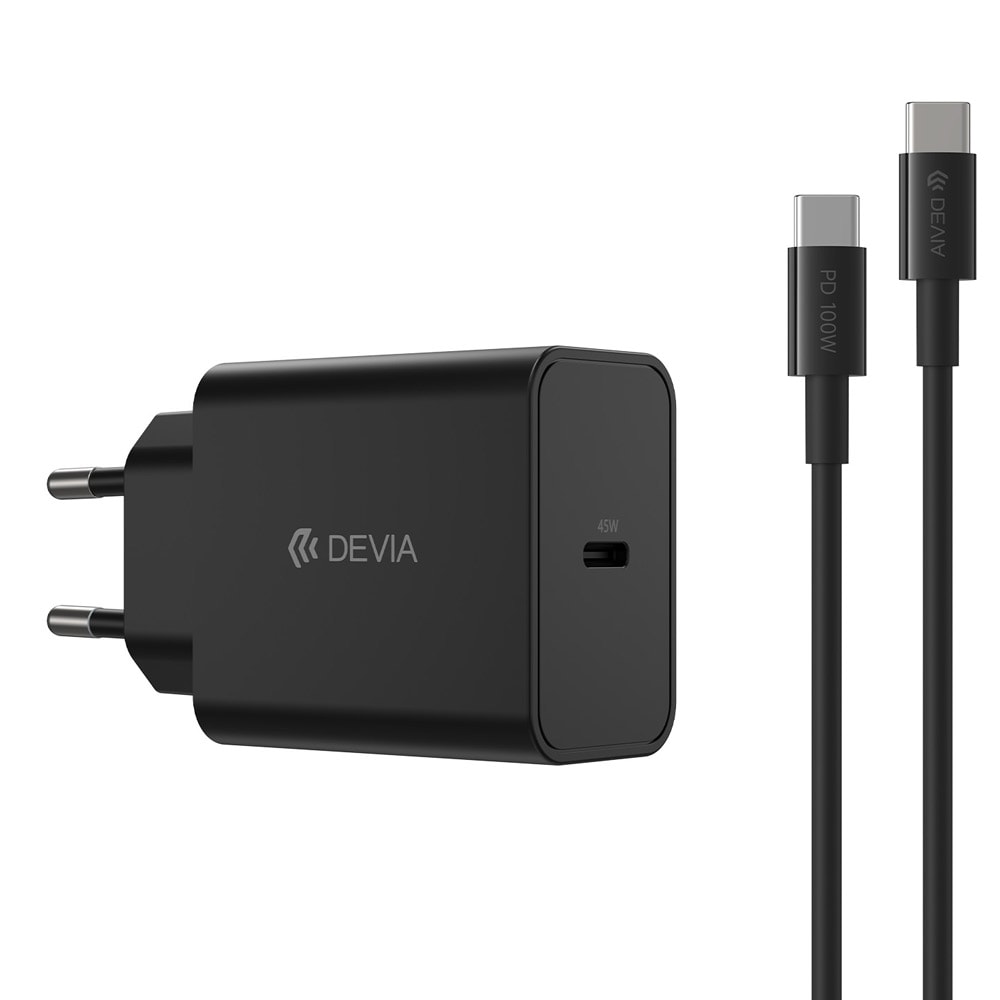 Devia USB-C-lader med PD 45W 1x USB-C med USB-C-kabel