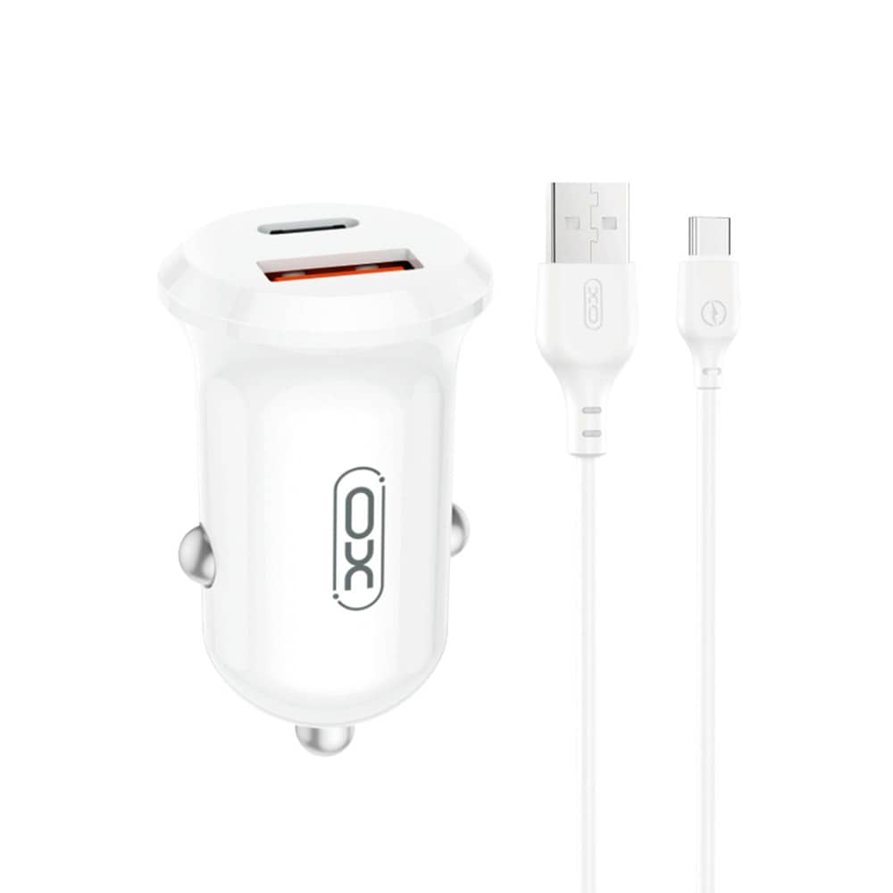 XO Billader med 1x USB 1x USB-C PD 30W QC + USB til USB-C-kabel