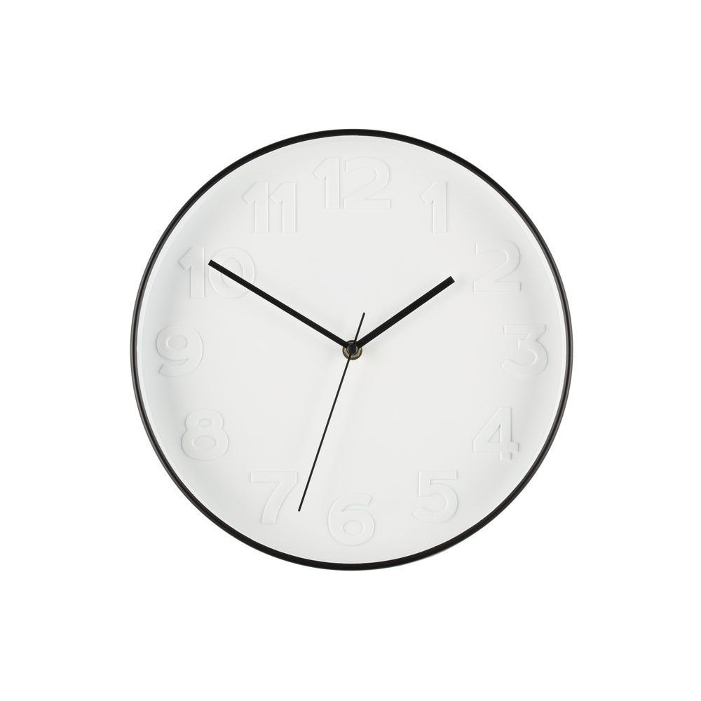 Veggklokke 30 cm – analog, hvit/svart